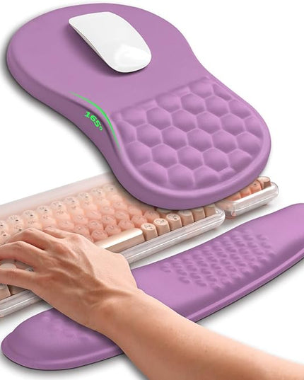 Hokafenle 2in1 Combination, Wave Keyboard Wrist Rest and Ergonomic Curvature Mouse Pad Wrist Support for Relieve Wrist Pain, Filled with Soft Cushion Memory Foam, Purple Lilac