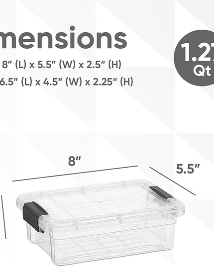 Superio Clear Storage Boxes with Lids, 1.27 Quart Plastic Container Bins for Organizing, Stackable Crates, BPA Free, Non Toxic, Odor Free, Organizers for Home, Office and Dorm, 8 Pack