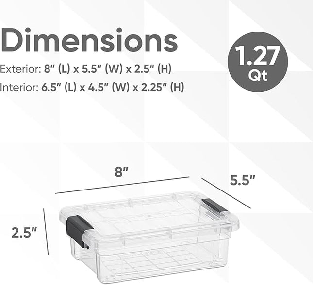 Superio Clear Storage Boxes with Lids, 1.27 Quart Plastic Container Bins for Organizing, Stackable Crates, BPA Free, Non Toxic, Odor Free, Organizers for Home, Office and Dorm, 6 Pack