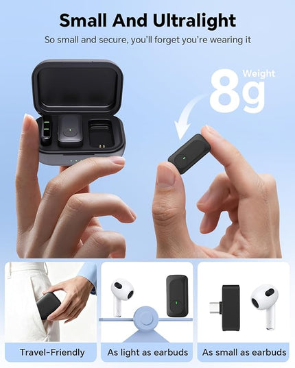 Wireless Lavalier Microphone for iPhone/Android Phone/Laptop/PC, Mini Lapel Mic with 50H Battery Life Charging Case, 100FT Range and Noise Reduction, for Video Recording, Streaming, TikTok