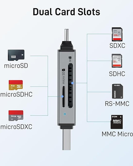 acer SD Card Reader USB C, Dual Slots USB 3.0 Type C to Micro SD Card Adapter, Memory Card Reader for MicroSD, SDHC, SDXC, Compatible with Laptop, PC, iPhone16/15, MacBook Pro/Air, iPad Pro, Android
