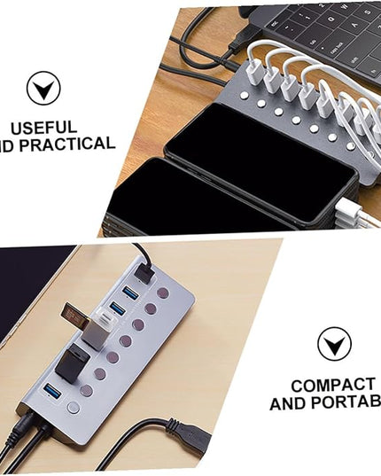 BESPORTBLE Port USB Hub Charging Port Independent Power Switches USB Splitter Expansion for Laptop and Computer