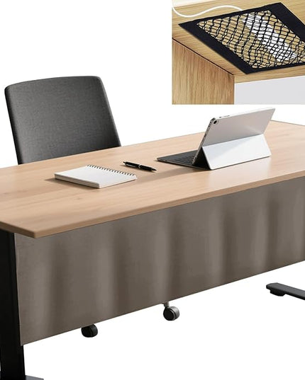 Icegrey 40" Under Desk Privacy Panel with Cable Management Organizer Net Self-Adhesive Modesty Panel for Cord Organizer Pockets and Desk Skirt for Home Office or Standing Workstation, Dark Khaki 2