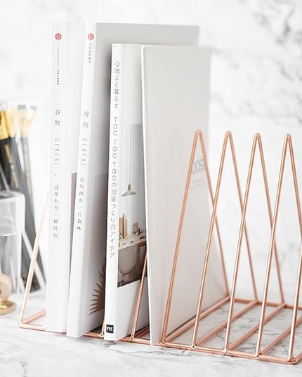 Sooyee 2 Pack 9 Slot Rose Gold Magazine Holder,Desktop File Sorter Organizer Triangle Bookshelf Decor Home Office