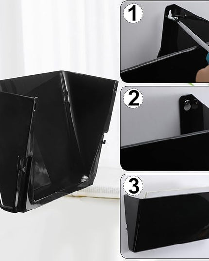 Tenceur 12 Pcs Plastic Single Pocket Wall Mount File Holder with Double Sided Adhesive Tape and Screws Wall File Hanging Folder Letter Paper Mail Organizer for Office Home Classroom(Black)