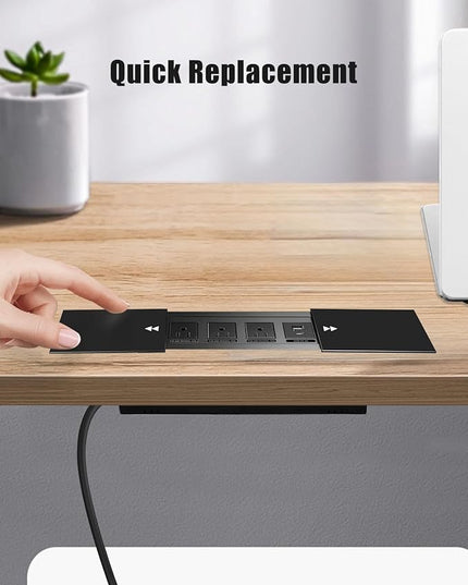 Connectivity Box Conference Table Power Box with 3 Power Sockets + 2 USB Charger, 9.8ft Power Cord, Aluminum Alloy Embedded Tabletop Outlet for Office, Conference Room, Kitchen Countertop