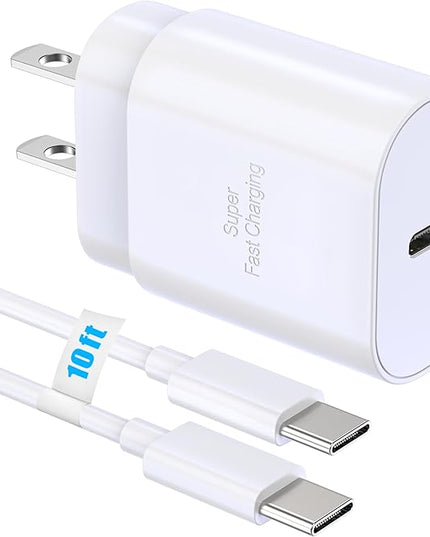 USB-C Block 30W PD Super Fast Charging Block Type C Plug Wall Adapter, USB C Phone Charger with 10ft Fast Cable Cord for iPhone 17, 17 Air, 17 Pro, 17 Pro Max,16, 15, iPad Pro 12.9/11 Galaxy-1Pack