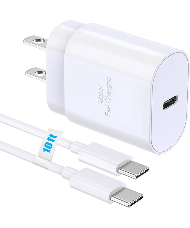 USB-C Block 30W PD Super Fast Charging Block Type C Plug Wall Adapter, USB C Phone Charger with 10ft Fast Cable Cord for iPhone 17, 17 Air, 17 Pro, 17 Pro Max,16, 15, iPad Pro 12.9/11 Galaxy-1Pack