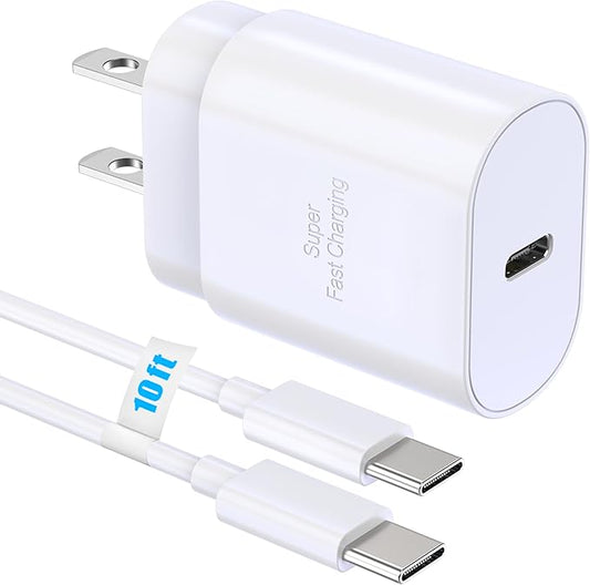 USB-C Block 30W PD Super Fast Charging Block Type C Plug Wall Adapter, USB C Phone Charger with 10ft Fast Cable Cord for iPhone 17, 17 Air, 17 Pro, 17 Pro Max,16, 15, iPad Pro 12.9/11 Galaxy-1Pack