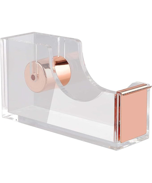 KIDMEN Office Tape Dispenser,Transparent Acrylic Tape Dispenser-Rose Gold