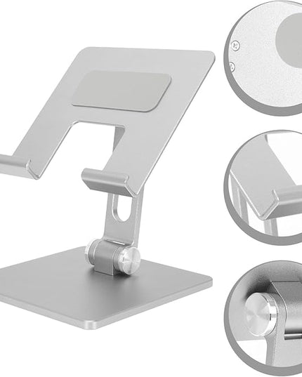 Alipis Aluminum Folding Tablet Stand Adjustable Portable Laptop Holder for Desk and Bed Use Compatible with Ipad and Tablets Silver Gray