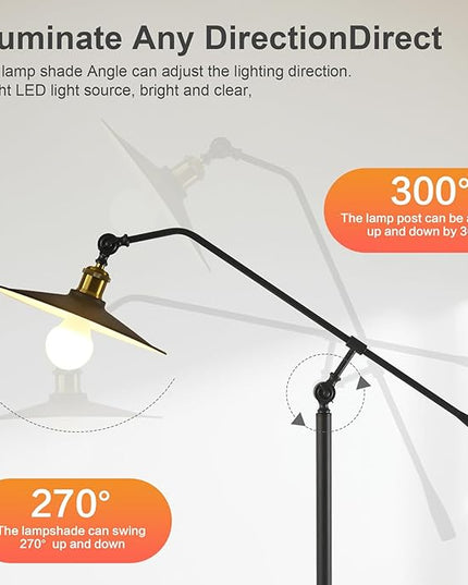 Swing Arm Floor Lamp Smart Remote Dimming for Living Room Corner Table Bedroom Office Library Farmhouse Reading Standing Tall Lights, Bright Adjustable Black Retro Rustic Industrial Home Decor