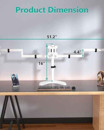 WALI Triple Monitor Stand, Free Standing Three LCD Monitor Fully Adjustable Desk Mount Fits 3 Screens up to 27 inch, 22 lbs Weight Capacity per Arm (MF003-W), White