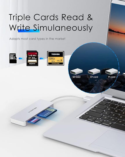 LENTION USB 3.0 to CF/SD/Micro SD Card Reader, SD 3.0 Card Adapter for SDHC/SDXC/MMC/RS-MMC/Micro SDHC/Micro SDXC/CF Type I, Compatible Windows, MacOS, ChromeOS, More (CB-H12, Silver)