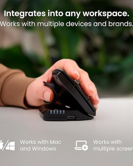 Contour Unimouse Ergonomic Vertical Mouse Adjustable 35°-70° Tilt Angle, 6 Programmable Buttons for Productivity, Customizable Thumb Rest for Wrist Pain Relief | Plug & Play Mac/PC - Wireless - Left