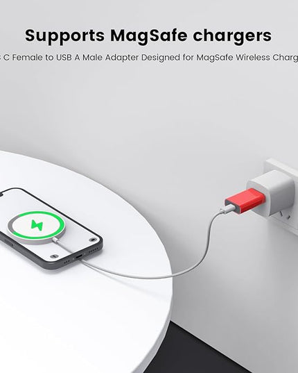 MOSWAG USB to USB C Adapter, USB C Female to USB Male Adapter Compatible with Apple MagSafe Watch 9/8/7/SE/Ultra, for iPhone 15 14 13 12 Mini Pro Max,iPad,Galaxy Note,Pixel,CarPlay,Wall Plug