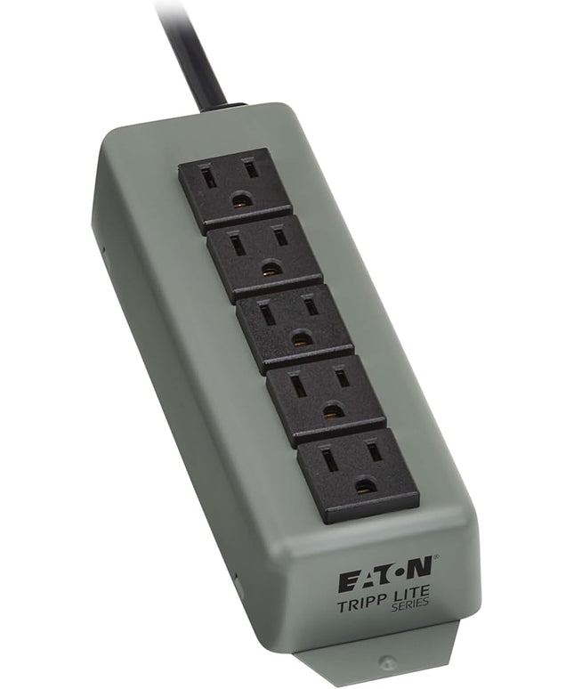 Eaton Tripp Lite Series 5-Outlet Heavy Duty Power Strip, Metal, Mountable (Wall Mount & Under Desk) 15ft Extension Cord, 15A Circuit Breaker, Industrial Garage Shop Work Bench Applications (602-15)