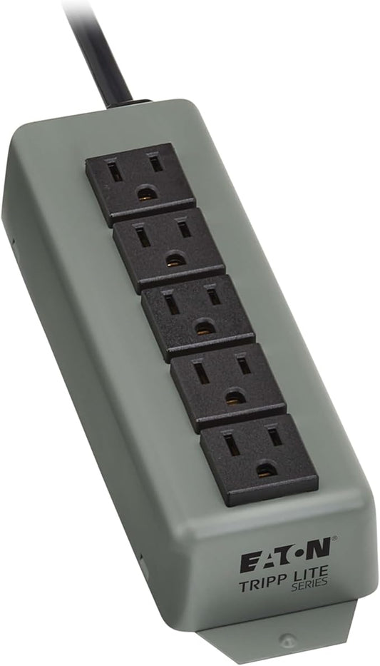 Eaton Tripp Lite Series 5-Outlet Heavy Duty Power Strip, Metal, Mountable (Wall Mount & Under Desk) 15ft Extension Cord, 15A Circuit Breaker, Industrial Garage Shop Work Bench Applications (602-15)