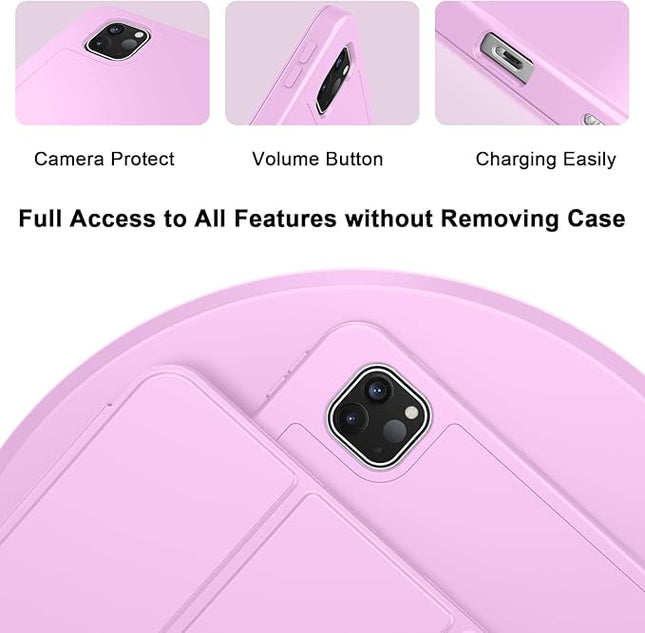 ZryXal iPad Pro 11 Inch Case (M5) 2025/ (M4) 2024 (Model: A2836/A2837/A3006), Trifold Stand Smart Cover with Pencil Holder and Soft TPU Back, Auto Wake/Sleep (Pastel Violet)