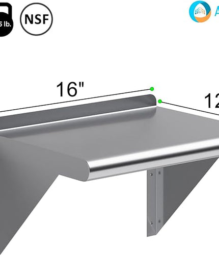 AmGood 12" X 16" Stainless Steel Wall Shelf | Metal Shelving | Garage, Laundry, Storage, Utility Room | Restaurant, Commercial Kitchen | NSF