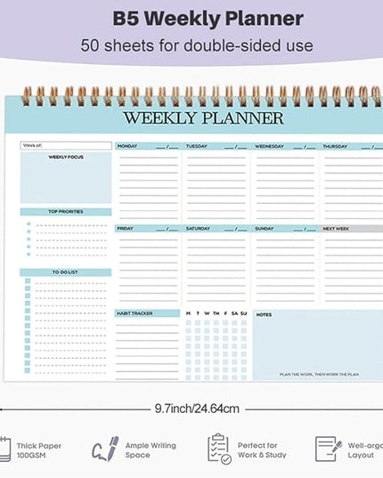 Weekly Planner, 52 Pages Undated Daily List Schedule Notebook Time Management Memo Pad for Office, Home Planning & School Scheduling (Pattern-E)