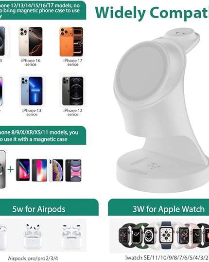 Wireless Charger,3 in 1 Magnetic Wireless Charger Stand, Fast Wireless Charging Dock for iPhone17/16/15/14/13/12 Series, Apple Watch Series, AirPods Pro.