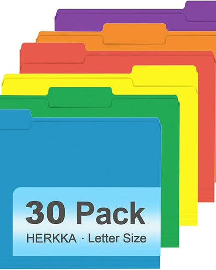 File Folder, HERKKA 30 Pack 1/3 Cut Tab File Folders, Colored File Folders Designed for Office and Classroom Use, Letter Size, Assorted 6 Colors