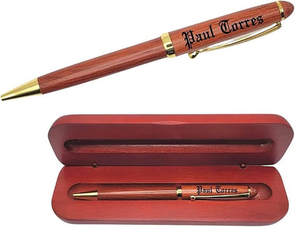 LAS VILLAS DESIGNS Personalized Wooden Ballpoint Pen with Personalized Case | Rosewood | Fully Customizable | Gift for graduations, birthdays, weddings, for him and for her (Pen w/Case)