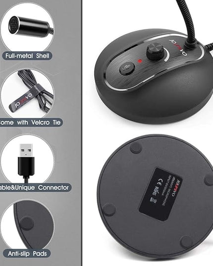 JOUNIVO USB Computer Microphone with Mute Button, Plug&Play Condenser, Desktop, PC, Laptop, Mac, PS4 Mic -360 Gooseneck Design -Recording, Dictation, YouTube, Gaming, Streaming
