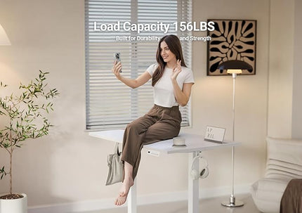 YDN Electric Standing Desk Adjustable Height, 48 x 24 Inches Stand up Desk with Cable Management, Home Office Desks with Splice Board & White Frame, White Top