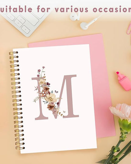 Lacama Pink Monogram M Notebook Journal, Aesthetic Wildflower Personalized Spiral Notebook, Customized Monogrammed Gifts, Birthday Gifts for Women, School Supplies, Office Supplies 5.5x8.3