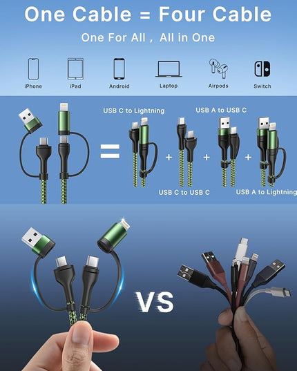 USB C Cable, 4 in 1 Charging Cable (6.6FT 2Pack) with Lightning, USB A/C to C/L Fast Multi Charging Cable for iPhone 16 15 14 Pro Max/MacBook/iPad Pro/SamSungS24,Charging Cable for Multiple Devices