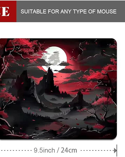 Red Trees, Mountains, and Moon Square Mouse pad, Texture, Waterproof, Anti Slip Rubber Base, Computer Mouse pad, Laptop Mouse pad