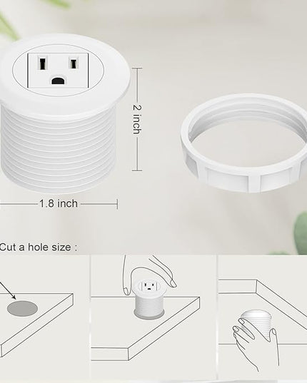 Mini Desktop Power Hub Grommet, Desk Outlet Charge Stantion Build-in 1 US Standard Outlet with 6.56 FT Extension Power Cord,Recessed Power Strip Socket for Table Cabinet Sofa Nightstands