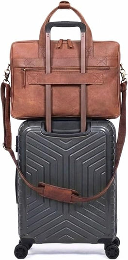 17-inch Genuine Leather Laptop Briefcase for Men and Women – Brown Leather Messenger Bag for Professional Work, Office, College & Travel Computer Laptop Bag