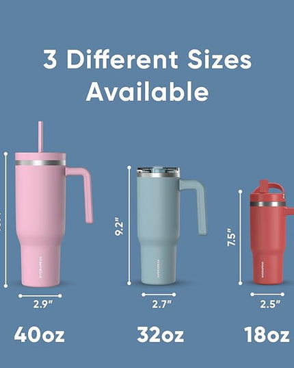 Hydrapeak Voyager 40 Oz Stainless Steel Tumbler with Handle, Insulated Water Bottle With Straw & Lid, Cupholder Friendly Reusable Travel Mug (Maya)