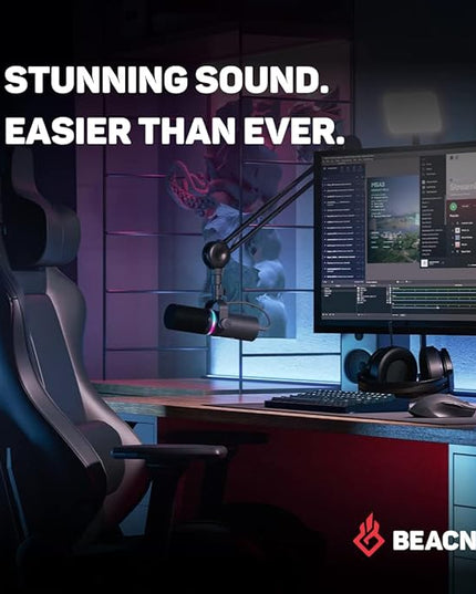 BEACN Dark Dynamic USB Mic for PC - Professional Microphone for Podcast, Gaming, Streaming - Studio-Quality Desk Mic for YouTube, Twitch, and Recording. Microphone for PC, Gaming & Streaming