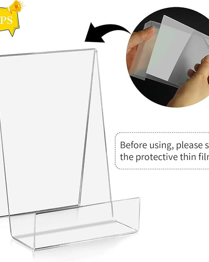 ZOEY Acrylic Book Stand with Ledge Clear Display Easels Plate - 10 Pack Book Holder Easel Stand for Books Display, Music Sheets, Artworks, CD, Tablet Holder (5Large+5Small)