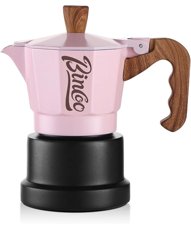 Bincoo Espresso Maker Stovetop,Camping Moka Pot 2 Cup/120ML,Stove Top Espresso Italian Coffee Maker,Easy to Use (Pink-black)