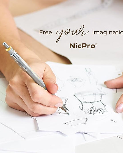 Nicpro Blocky Gear 0.9 mm Mechanical Pencils Set in Case, 3 Pack Metal Pencil 8 Tube with Lead Refills 0.9mm (HB 2B), 3 Erasers for Professional & Adult Art Writing Drafting Drawing