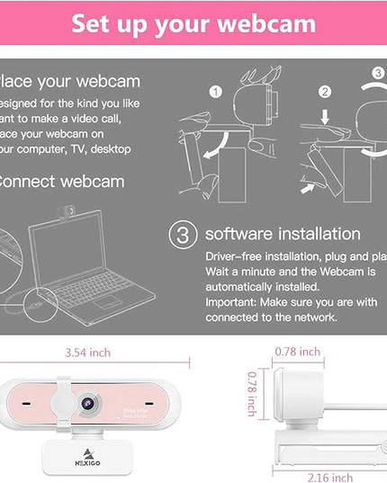 NexiGo N660P 1080P 60FPS Webcam with Software Control, Dual Microphone & Cover, Autofocus, HD USB Computer Web Camera, for OBS/Zoom/Skype/FaceTime/Teams/Twitch, Pink