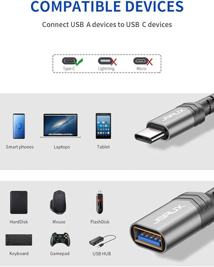 JSAUX USB C to USB Adapter [2 Pack], Type C 3.0 OTG Cable On The Go Type C Male to USB A Female Adapter Compatible with MacBook, iPhone 16 Pro Max/16 Plus/16e/15, Samsung Galaxy S25/S24/S23-Grey