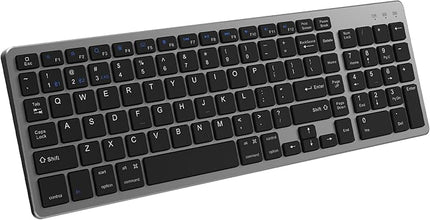 JKSML Wireless Keyboard with 102 Keys, Bluetooth and 2.4 GHz Wireless, Low Profile, Number Pad, Fluid Quiet Typing, 12 Programmable Keys, USB C Rechargeable, for Phone, Tablet, PC, Laptop, TV - Black