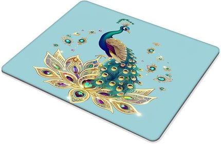 Square Mouse Pad Peacock on Lotus with Jewels-3,Gaming Mouse Pads for Desk,Soft Computer Waterproof Non-Slip Mouse Mat