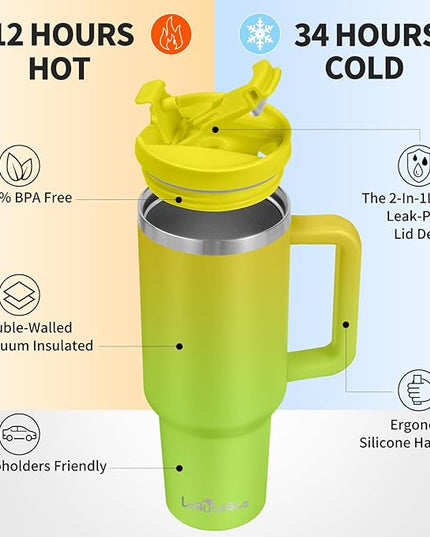 40oz Tumbler with Handle,Double Wall Vacuum Reusable Stainless Steel Insulated Water Bottle,With Leak Proof lid and Straw for Iced or Cold Beverages (Citrine)