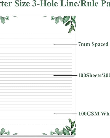 A4 Lined Refill Paper, 3-Hole Punched Ruled Filler Paper, 100Sheets / 200Pages Loose-Leaf Line Paper, 100gsm White Paper, 8.5'' x 11'', Leaf