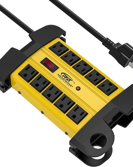 CRST Heavy Duty Surge Protector Power Strip 10-Outlet Metal Industrial Power Strip with 2800 Joules, 15A Circuit Breaker, 14 Gague 6ft Extension Cord for Workshop, Garage, Office, School…