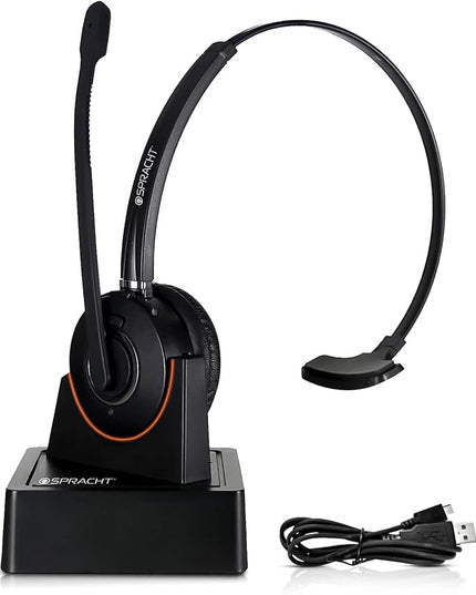 Spracht Wireless Bluetooth Headset with DSP Noise Cancellation | Combo USB/BT | USB Headphone with 12 Hr Talk Time | Mic Compatible with Softphones, Smartphones and Desktop Phones (HS-2060)