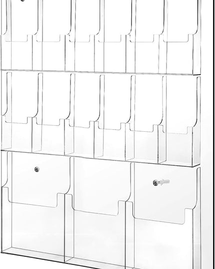 Weysat Acrylic Brochure Holder Wall Mount, Clear Plastic Pamphlet Holder Magazine Display Trifold Flyer Rack Hanging Literature Storage Organizer(3 Magazine Pockets, 12 Pamphlet Pockets)