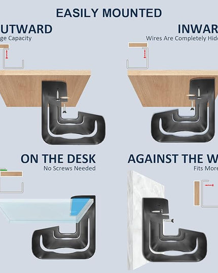 APS Under Desk Cable Raceway Tray 2 Pack - 16" Sturdy Metal Cord Organizer, No Drill Clamp Mount for Wire Hiding, Holds 15lbs+ for Office Home Desks - Black